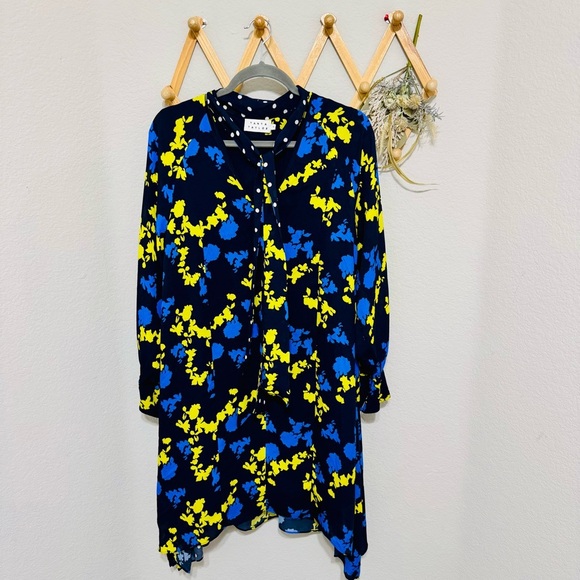 Tanya Taylor Roma Silk Blue Yellow Floral Print Polkadot Mini Dress Sz 10 - Picture 4 of 13